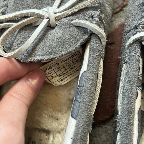 UGG Grey Leather Ryder Slippers Elephant Liner Size 3 - Picture 5 of 7